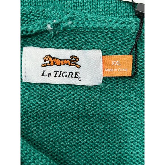 Le Tigre NWT Green Knit Hoodie Sweater Tiger Graphic Sz XXL - Picture 5 of 10